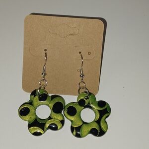 Green and Black Flower Earrings